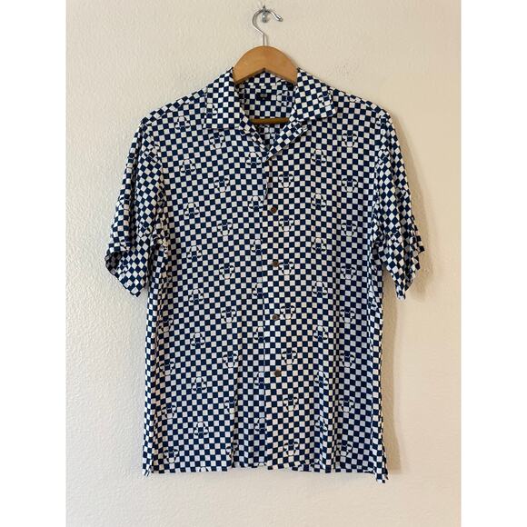 Uniqlo x Disney Mickey Mouse Open Collar Short Sleeve Camp Shirt XS Blue Checked - Picture 2 of 9